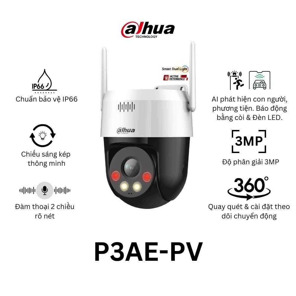 P3AE-PV  3MP Wireless Network PT Camera, IP66 (Outdoor),  RJ45 Ethernet & wifi connectivity,Micro SD card (up to 256 GB); 0° to 345°;pan and 0° to...