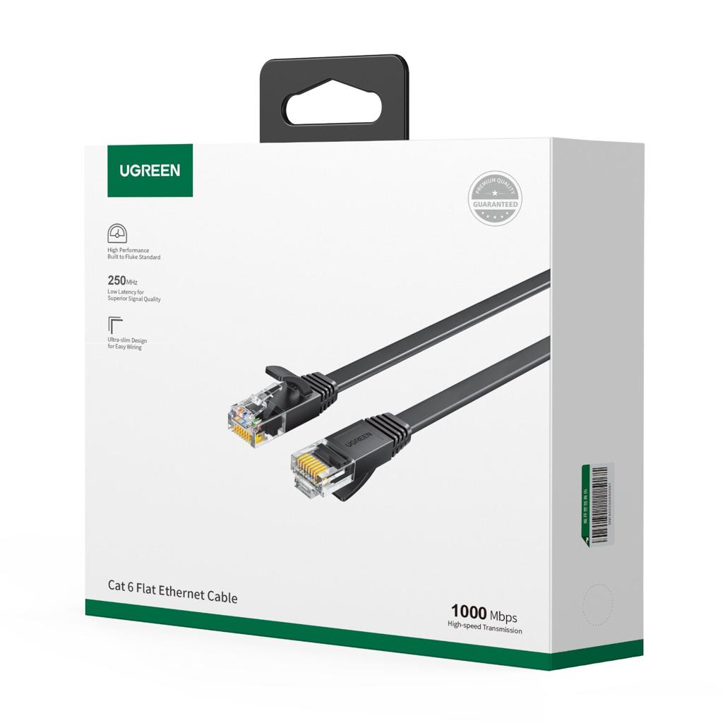 UGREEN NW102 Cat 6 U/UTP Lan Flat Cable 10m Black