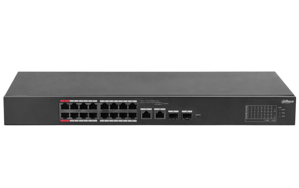 DAHUA CS4218-16ET-135 18-Port Cloud Managed Desktop Switch with 16 × RJ-45 10/100/1000 Mbps PoE, ports, 2 × RJ-45 10/100/1000 Mbps (uplink), 2 × SF... image 2
