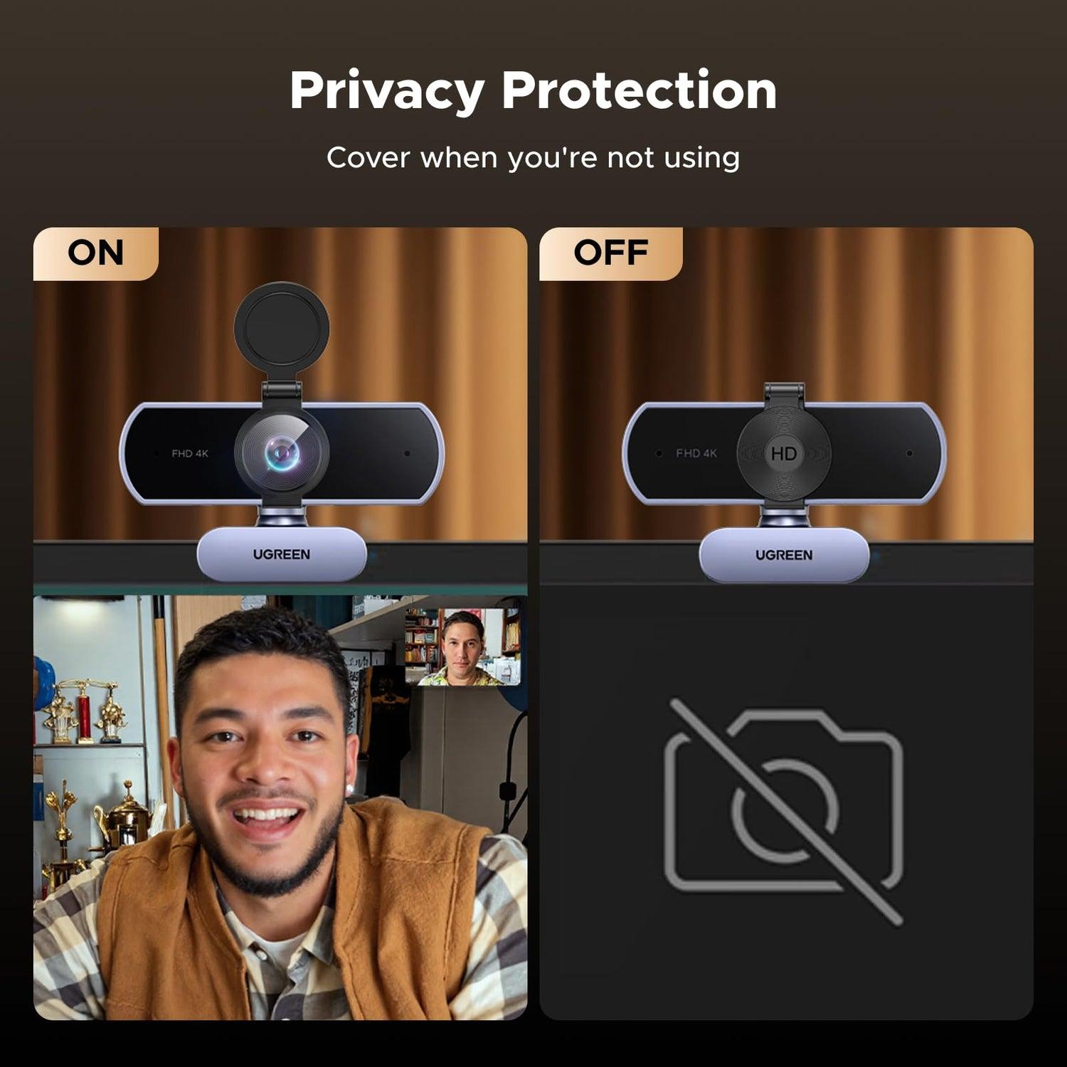 UGREEN CM831 USB 4K Ultra HD Web Camera with Microphone, Privacy Cover,Autofocus, USB A & USB C Adapter, Plug & Play
