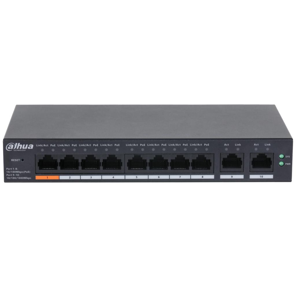 DAHUA CS4010-8ET-60 10-Port Cloud Managed Desktop Switch with 8-Port PoE RJ-45 10/100 Mbps,2 × RJ-45 10/100/1000 Mbps (uplink), 60W.