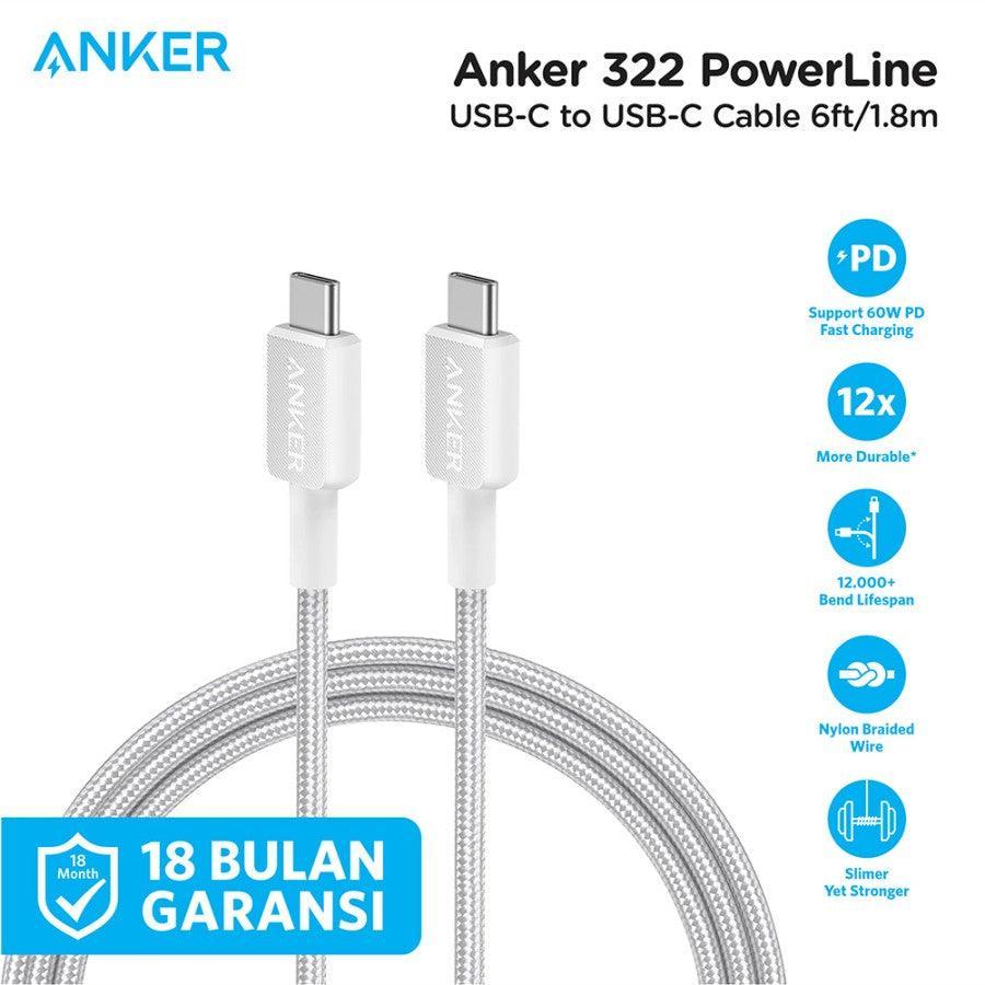 ANKER 322 USB-C TO USB-C CABLE (6FT BRAIDED) WHITE