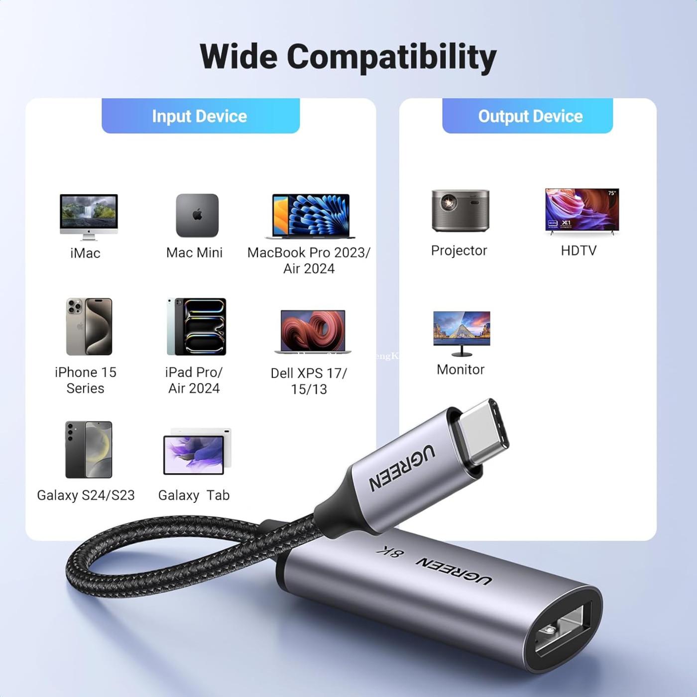 UGREEN CM654 USB-C to DisplayPort 1.4 8K Adapter Cable 10cm image 3