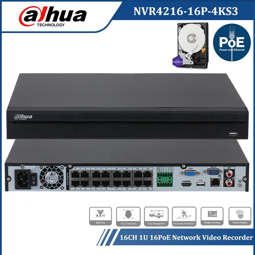 DAHUA NVR4216-16P-4KS3 -16CH 1U 16PoE 2HDDs NVR, Embedded Linux Operating system,upto 16 access channels, 10/100/1000 Mbps Ethernet port, RJ-45 net...