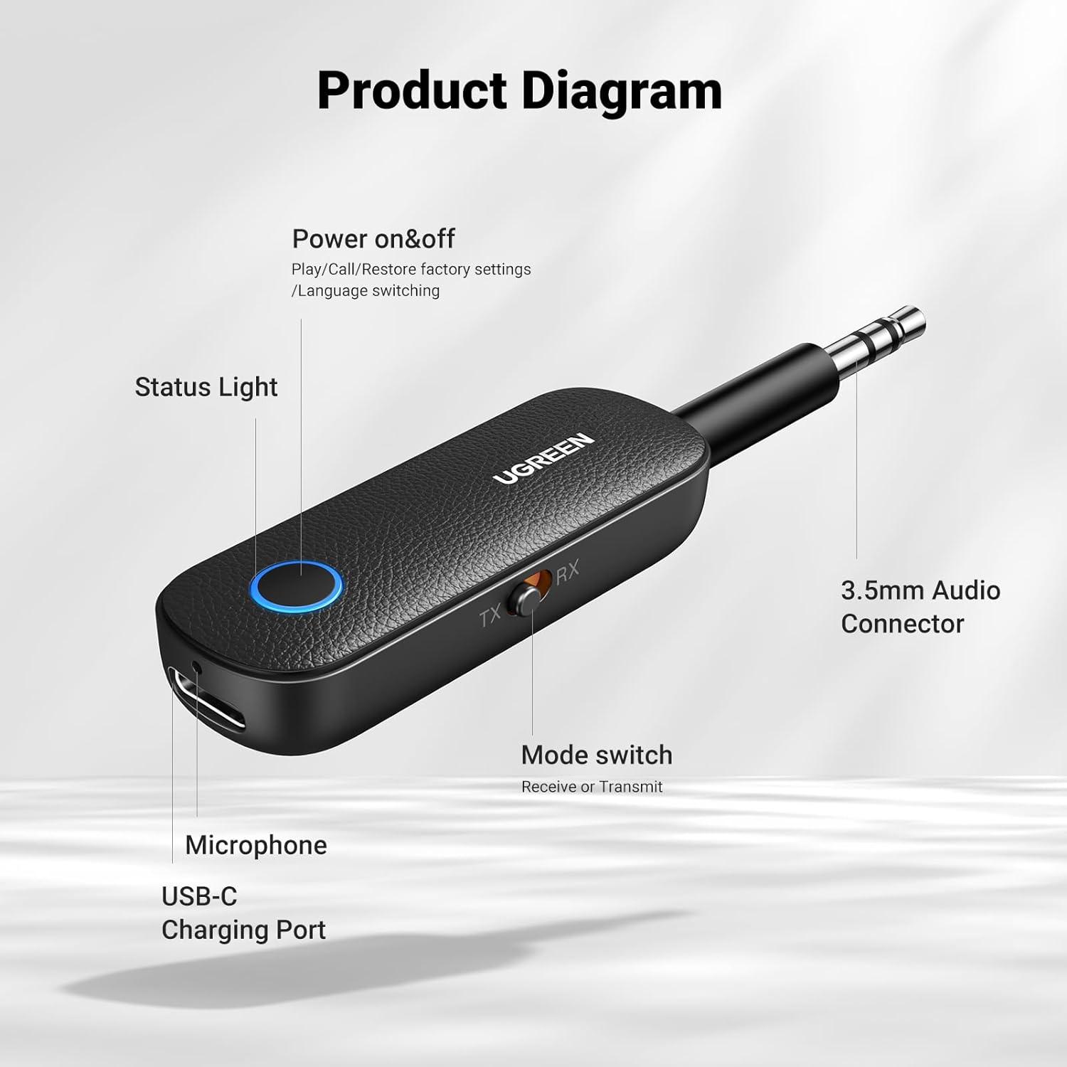 UGREEN CM403 Bluetooth 5.0, 2 in 1 Receiver & Transmitter with upto 8hrs Battery Life
