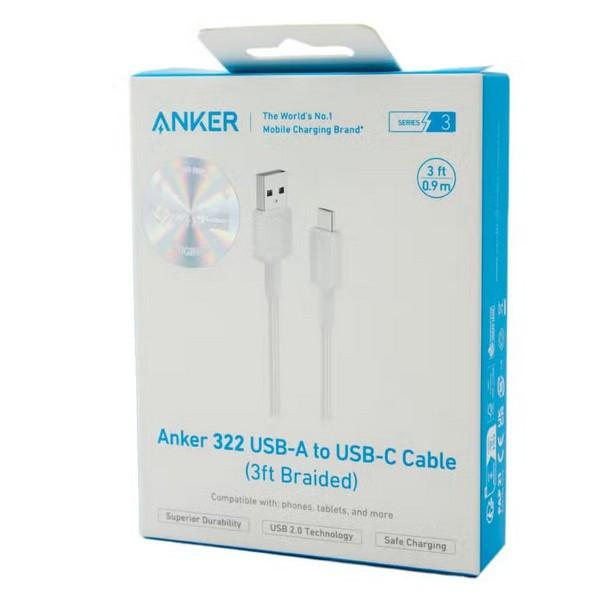 ANKER 322 USB-A TO USB-C CABLE (3FT BRAIDED) WHITE