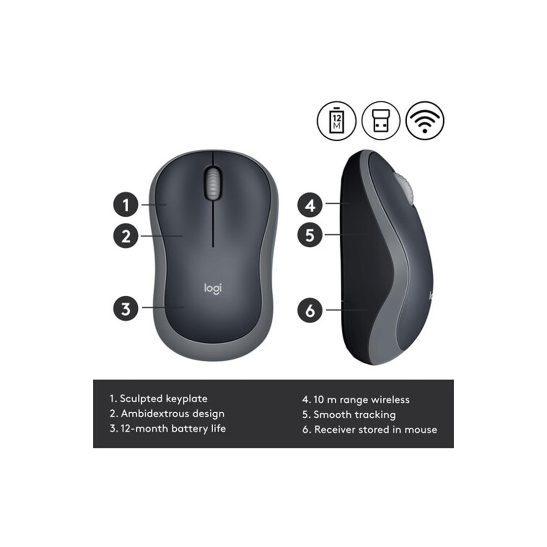 LOGITECH M185 GREY WIRELESS MOUSE