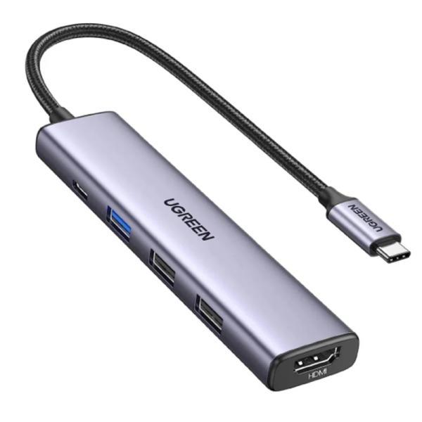 UGREEN CM478 5-in-1 USB-C Hub with HDMI 4K 30Hz and 100W PD - Gray image 3