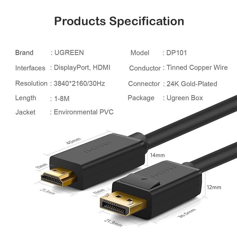UGREEN DP101 DP Male To HDMI Male Cable- 1.5m image 3