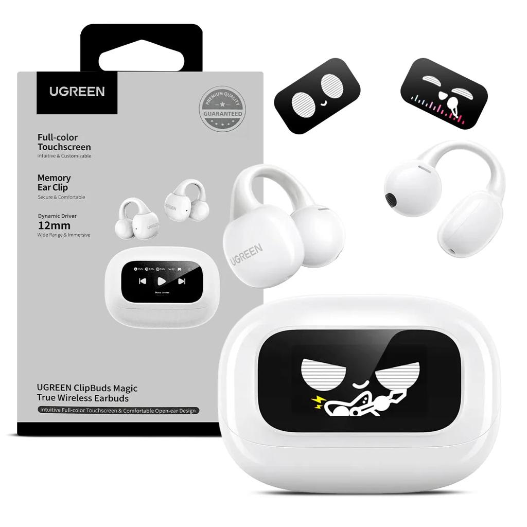 UGREEN WS208 ClipBuds Magic True Wireless Earbuds with Smart touchscreen and Longer battery life -white