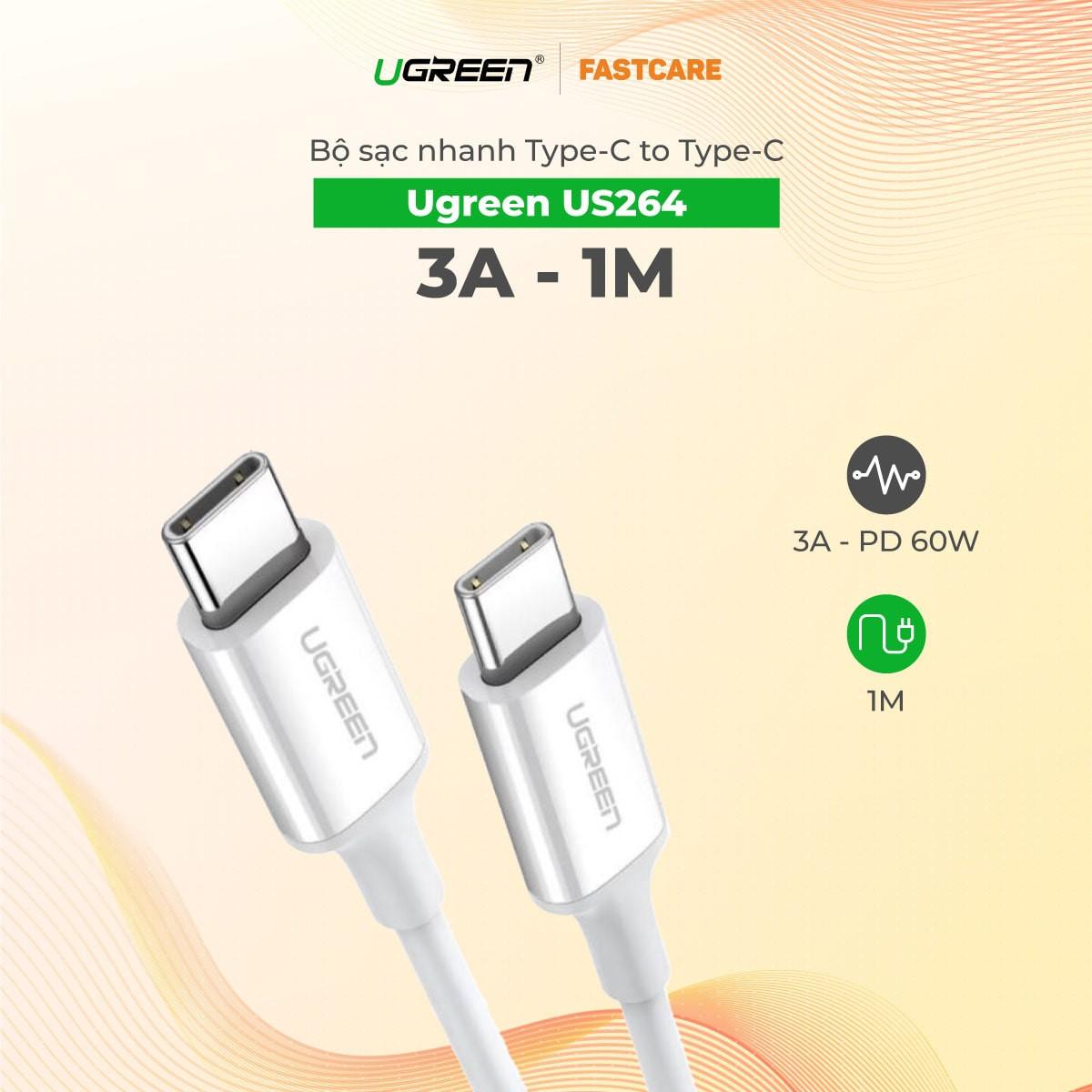 UGREEN US264 USB-C to USB-C 2.0 60W Cable 1m White