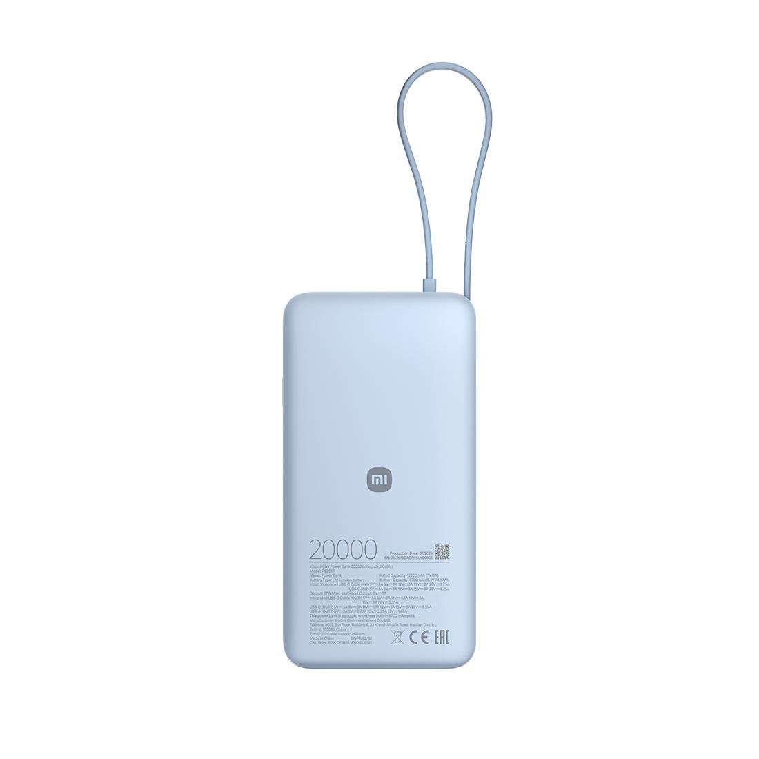 XIAOMI 67W POWER BANK 20000 (INTEGRATED CABLE) ICE BLUE image 3
