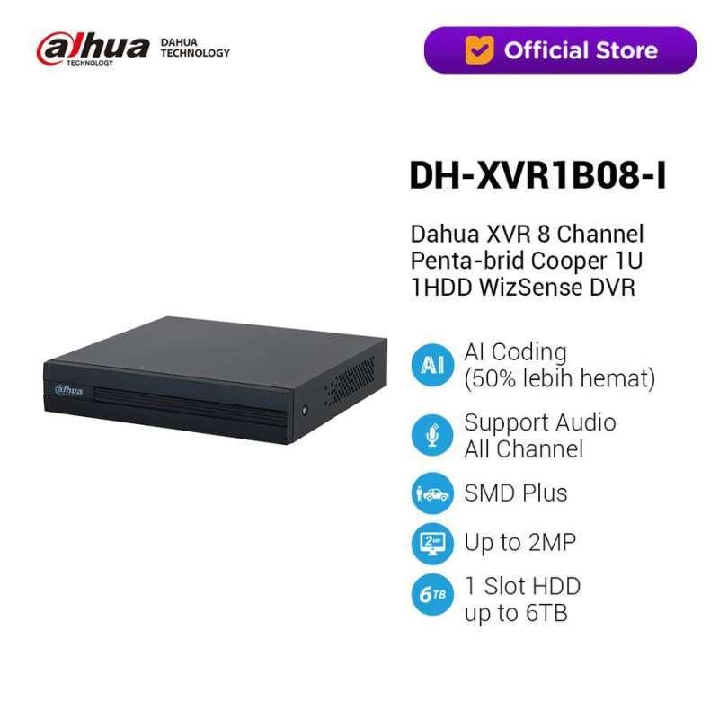 Dahua XVR1B08 – 8 Channel 2MP FHD XVR,8 Channel BNC inputs (Analog cameras),Up to 10 IP camera channels (max 6MP each), 1 SATA HDD slot, Supports u...